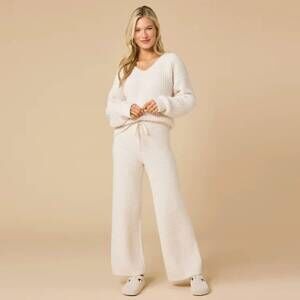 NEW SOFTIES marshmallow waffle v-neck lounge set in almond